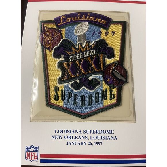SUPER BOWL XXXI Packers vs Patriots 1997 OFFICIAL SB NFL PATCH Card - Picture 2 of 3